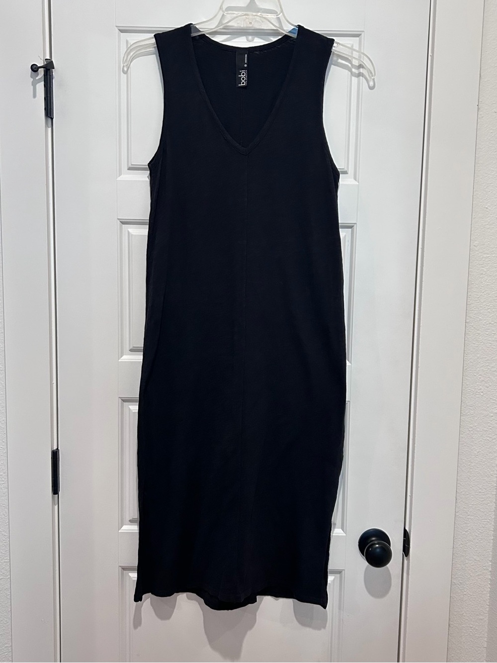 bobi Black Sleeveless V-Neck Midi  Knit Dress Size S